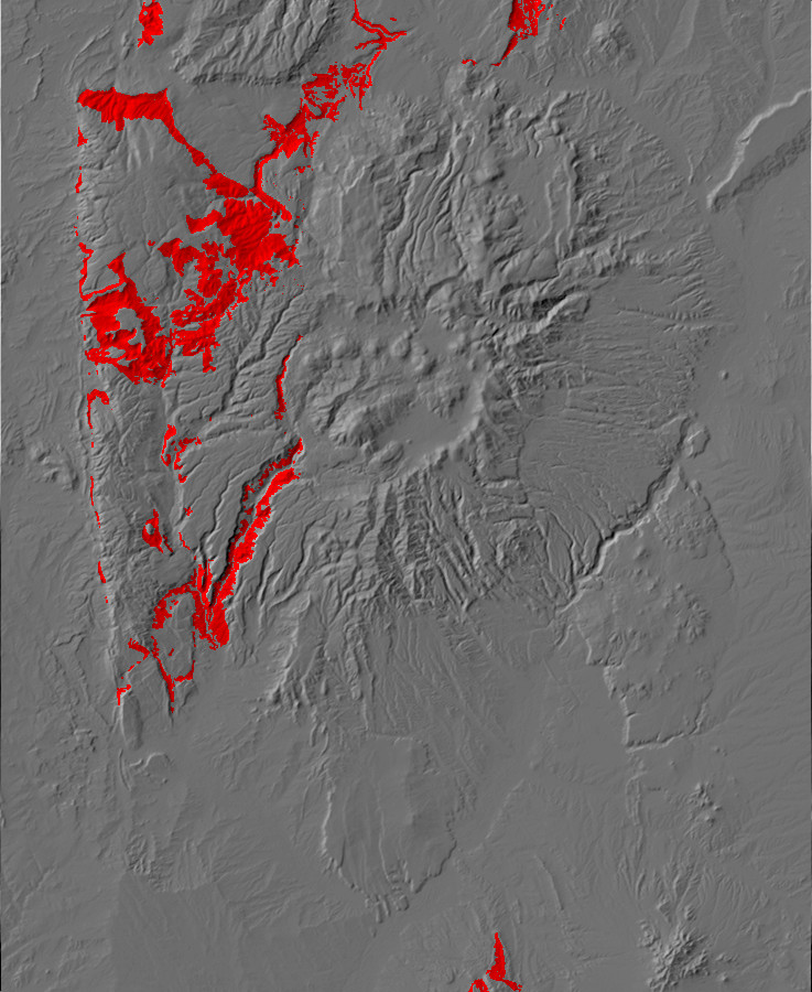 Digital relief map showing Abo and
        Cutler exposures in the Jemez Mountains