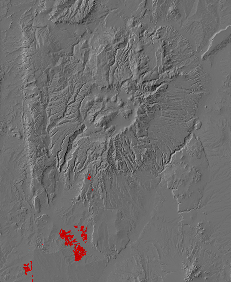 Digital relief map of Cerro Conejo Formation exposures
        in the Jemez Mountains