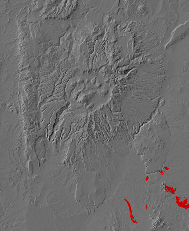 Digital relief map of Espinaso Formation exposures in
        the Jemez Mountains