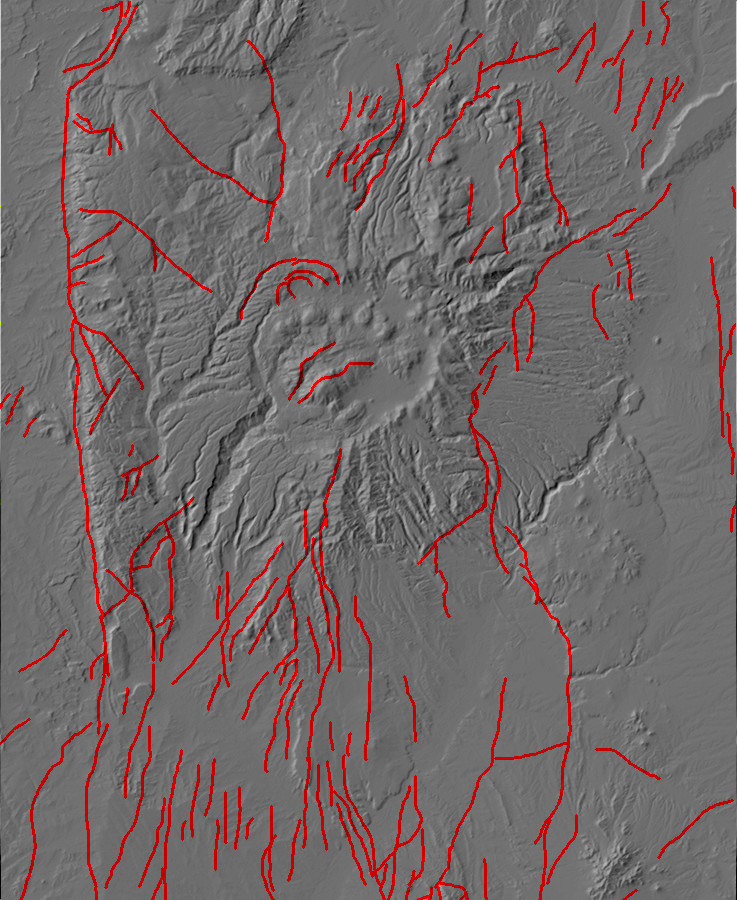 Digital relief map of major faults in the Jemez
        Mountains