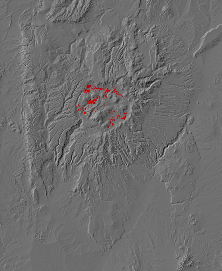 Digital relief map of lake deposit exposures in the
        Jemez Mountains