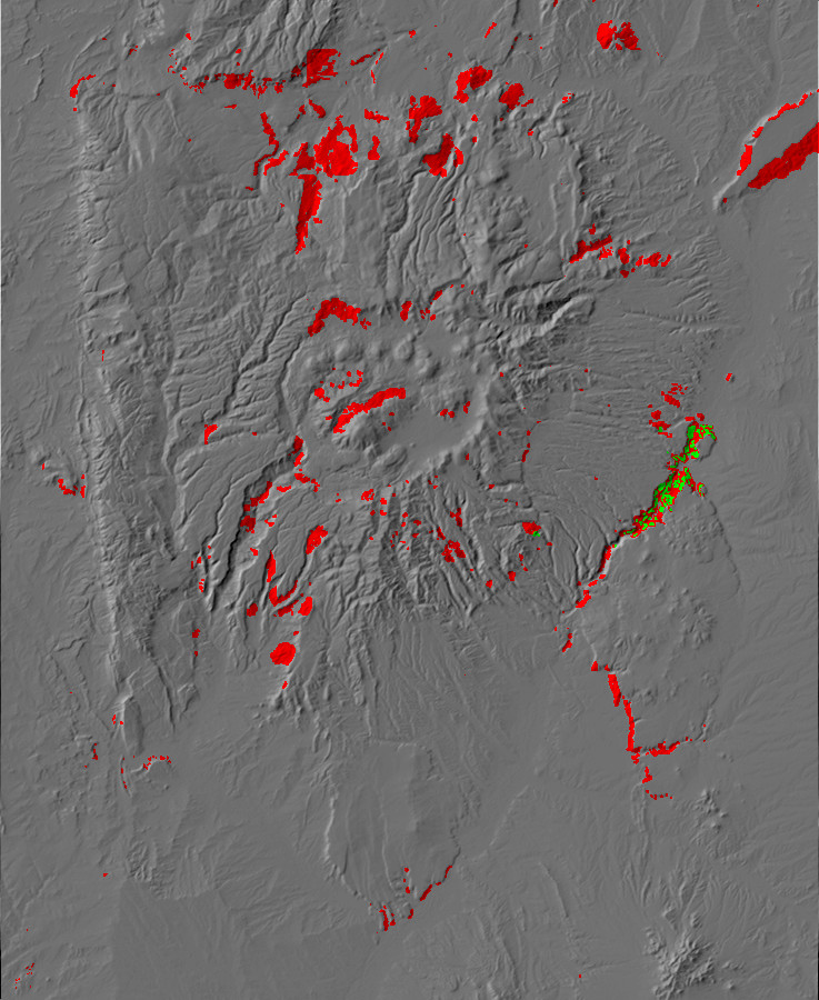 Digital relief map of landslides in the Jemez
        Mountains