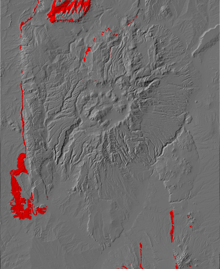Digital relief map of Morrison Formation exposures in
        the Jemez Mountains