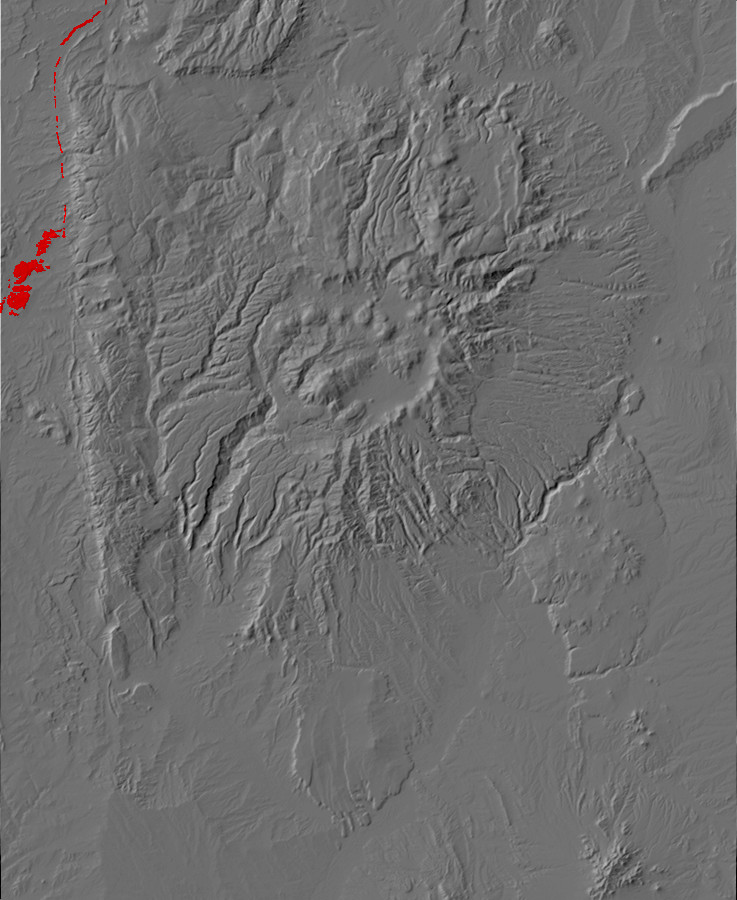 Digital relief map of Ojo Alamo Formation exposures in
        the Jemez Mountains