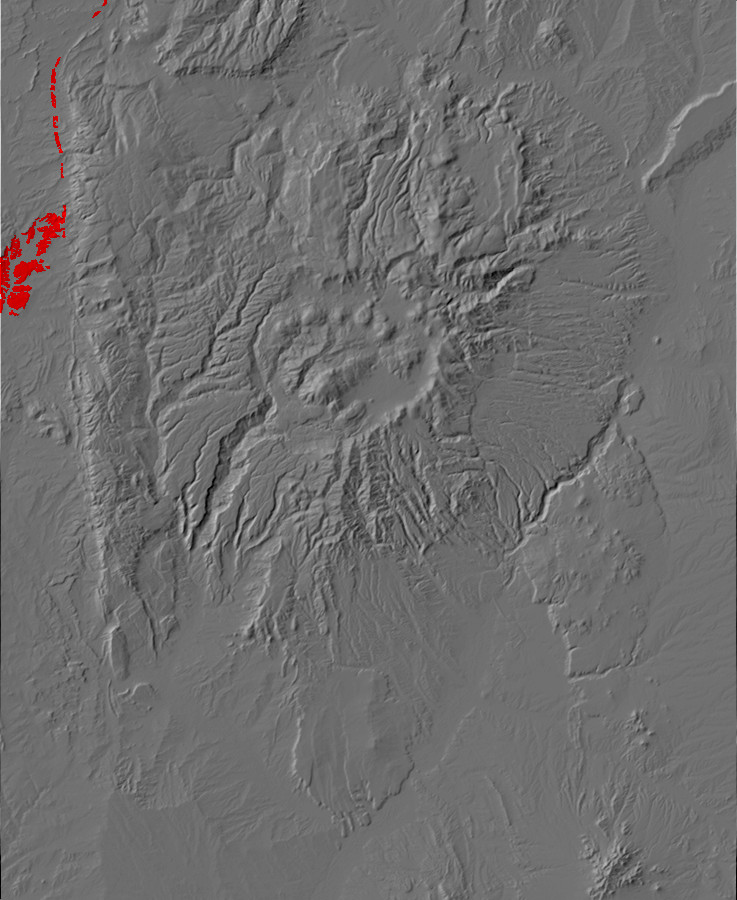 Digital relief map of Paleocene exposures in the Jemez
        Mountains