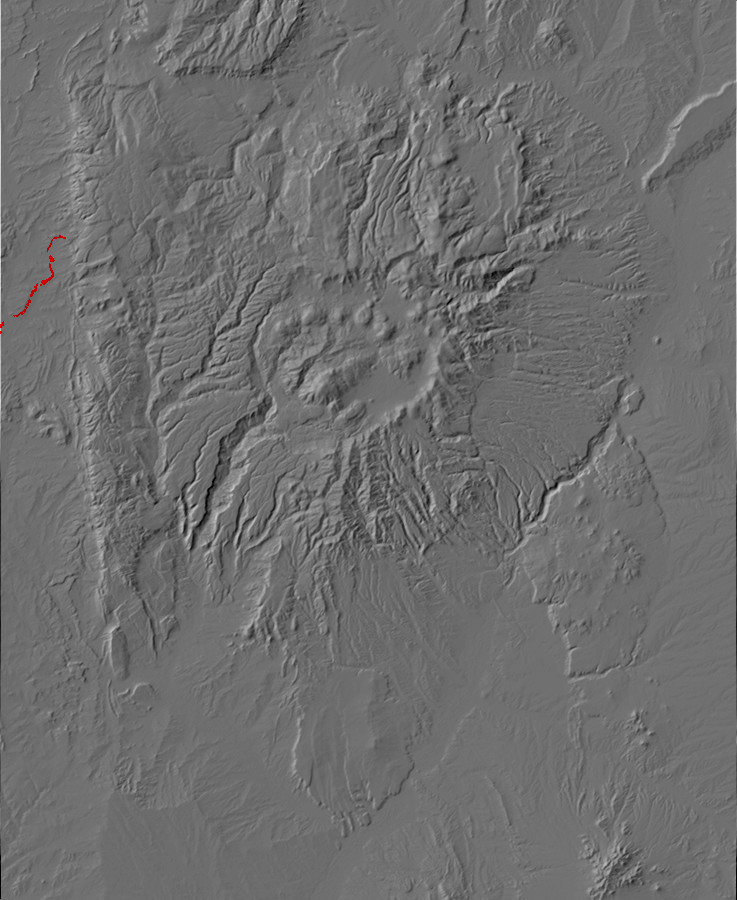 Digital relief map of PIcured Cliffs Formation
        exposures in the Jemez Mountains