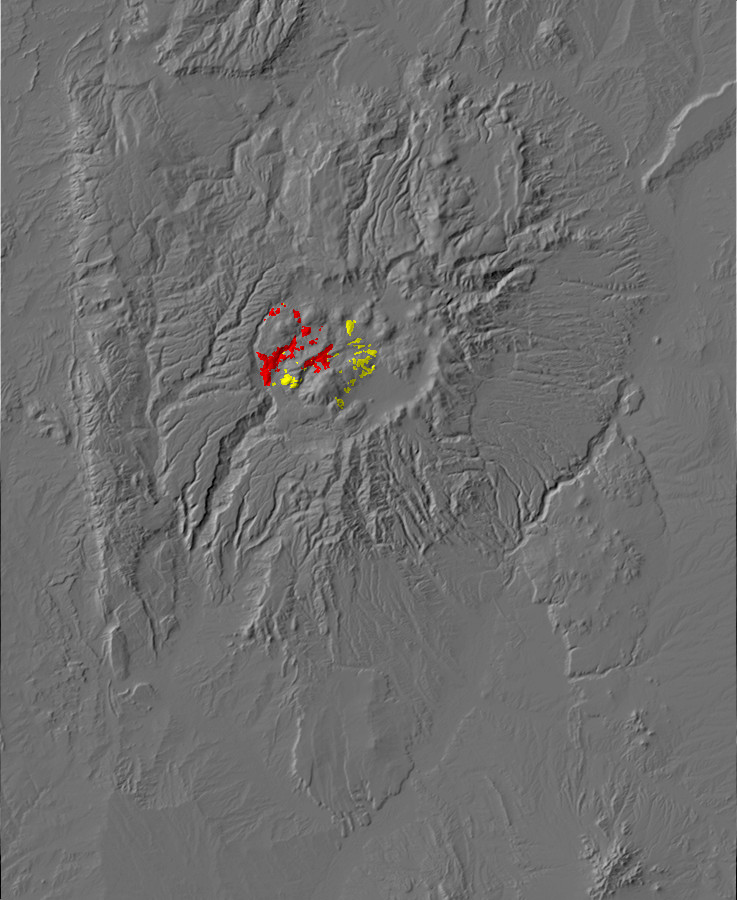 Digital relief map of Redondo Creek and Deer Canyon
      exposures in the Jemez Mountains
